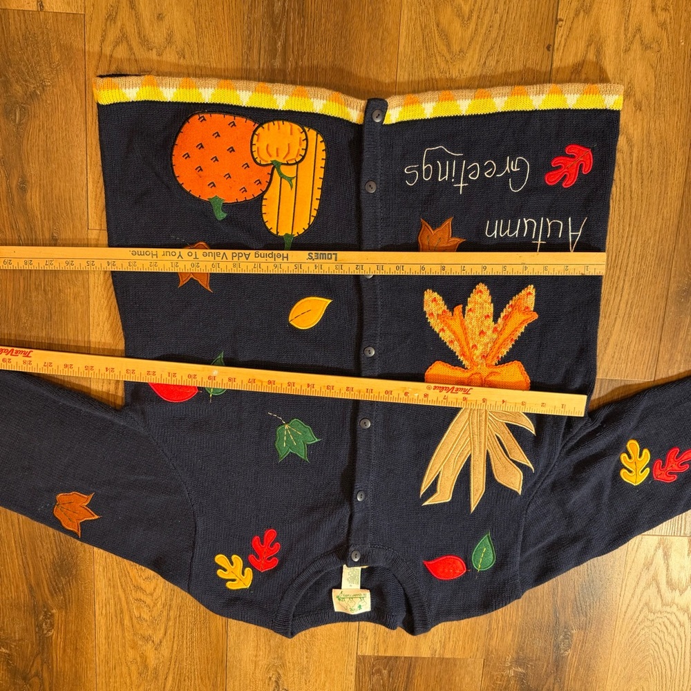 Vintage Y2K Fall Cardigan Fall Leaf Sweater Halloween Sweater Embroidered Leaves - Picture 14 of 17
